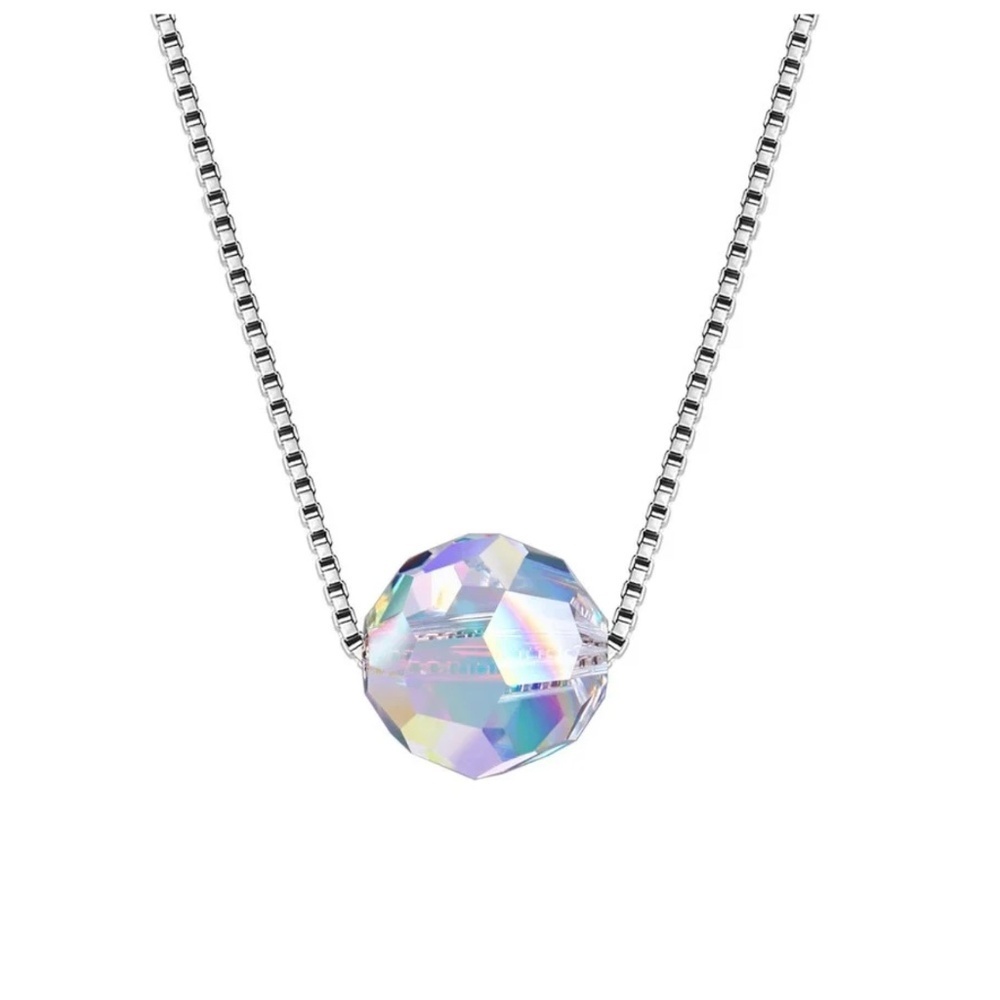 Aurora Borealis Crystal Necklace • 10mm • 925 Sterling Silver • NWT